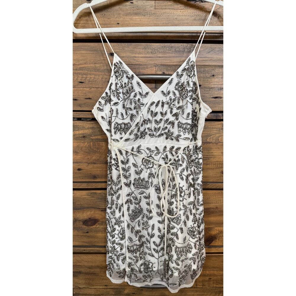 RAGA Dress Womens Medium White Silver Beaded Embroidered Mini Boho Festival NWT
